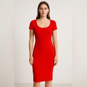 H&M Red Ribbed Bodycon Dress